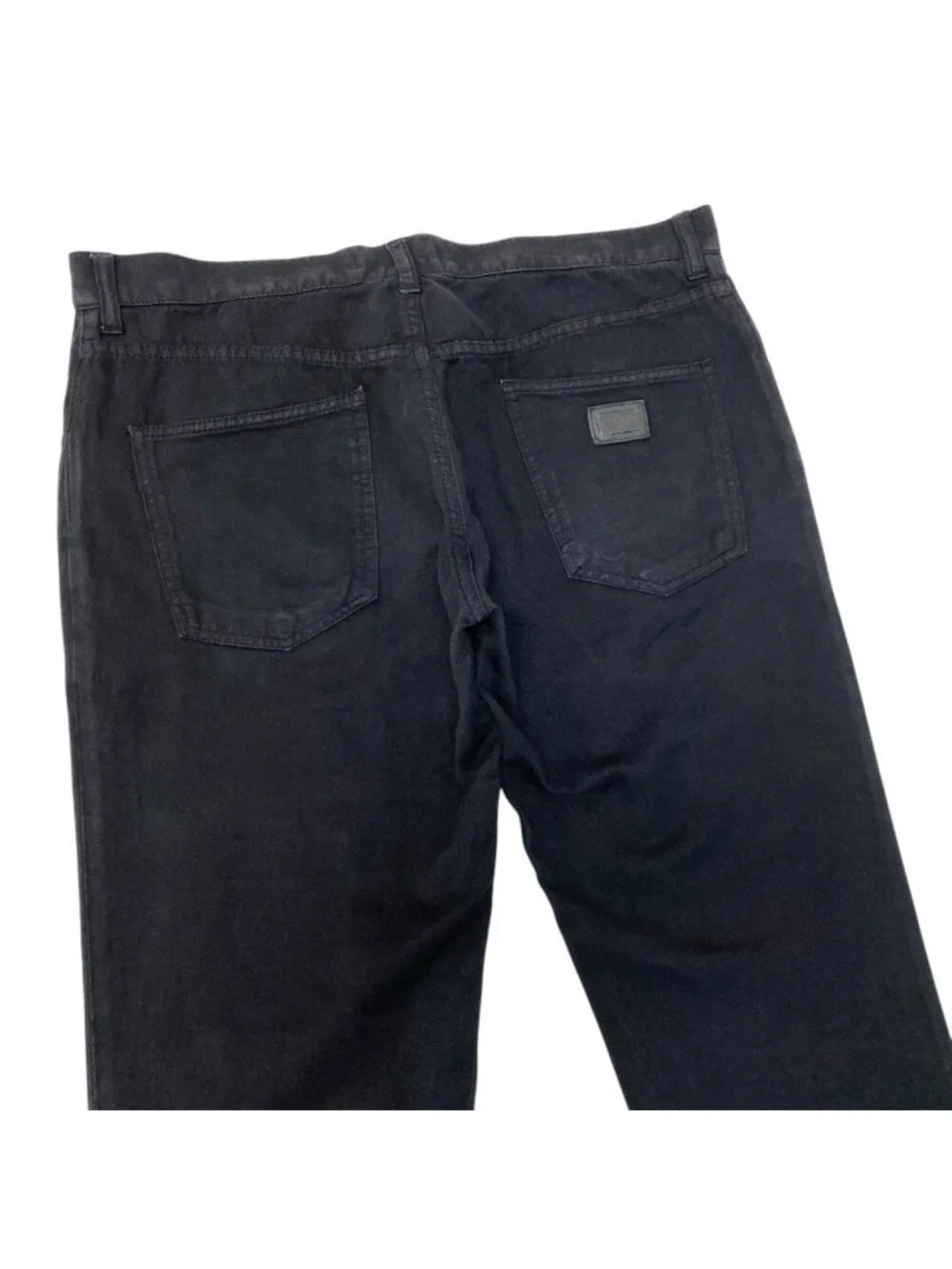 Dolce & Gabbana Chinos Cotton Linen Blend Tapered Pants Logo Plate 50 Black